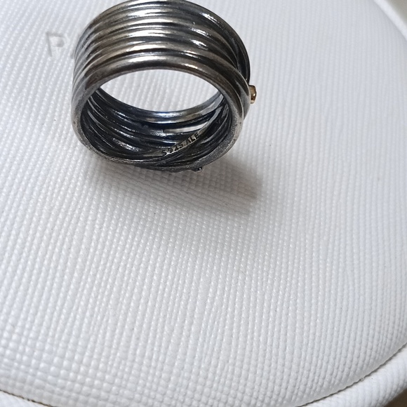 Pandora Vintage Oxidized Stirling Silver 14k & Triple Diamond Stella Band Ring. - Picture 4 of 6